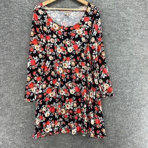 5/$45Como Vintage Dress Women S Small Black Floral Shift Short Long Sleeve Rayon